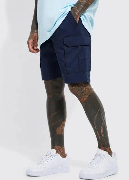 Mens Navy Elastic Waist Relaxed Ripstop Cargo Short
