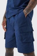 Mens Navy Elasticated Waistband Ripstop Relaxed Cargo Short