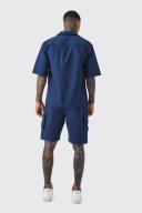 Mens Navy Elasticated Waistband Ripstop Relaxed Cargo Short