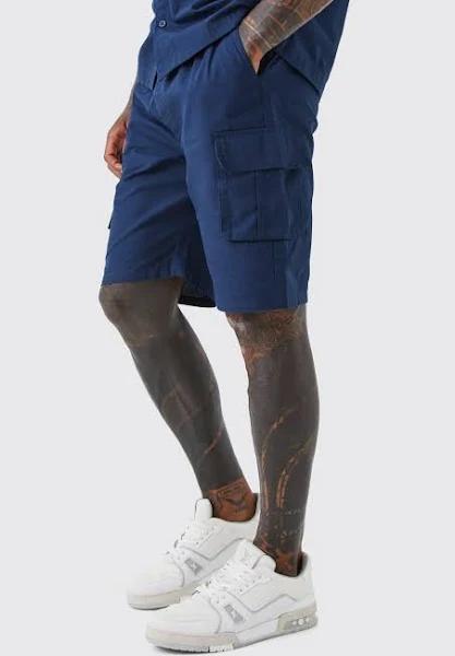 Mens Navy Elasticated Waistband Ripstop Relaxed Cargo Short