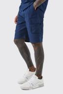 Mens Navy Elasticated Waistband Ripstop Relaxed Cargo Short