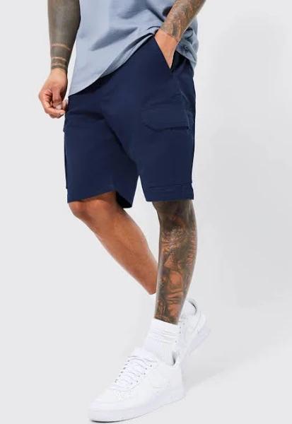 Mens Navy Fixed Waist Relaxed Ripstop Cargo Short