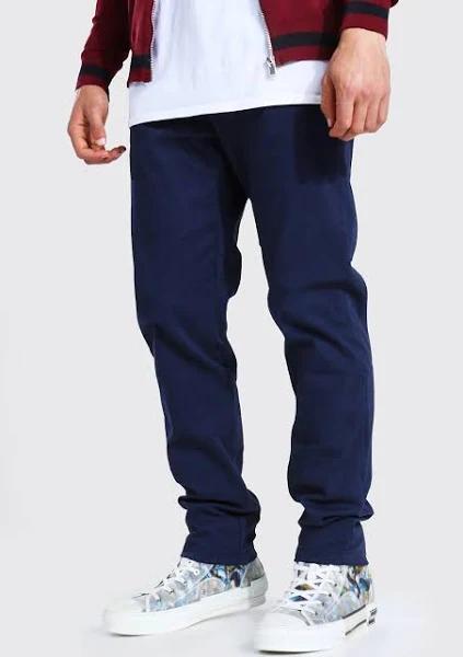 Mens Navy Fixed Waist Skinny Fit Chino Trouser