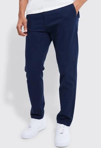 Mens Navy Fixed Waist Slim Chino Trouser
