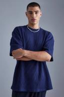 Mens Navy Oversized Heavyweight Waffle T-Shirt