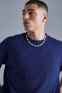 Mens Navy Oversized Heavyweight Waffle T-Shirt