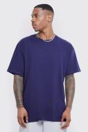 Mens Navy Oversized Stencil Floral Back Print T-Shirt