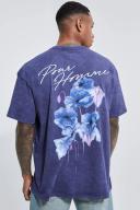 Mens Navy Oversized Washed Floral Pour Homme T-Shirt