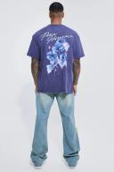 Mens Navy Oversized Washed Floral Pour Homme T-Shirt