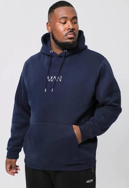 Mens Navy Plus Basic Over The Head Man Dash Hoodie