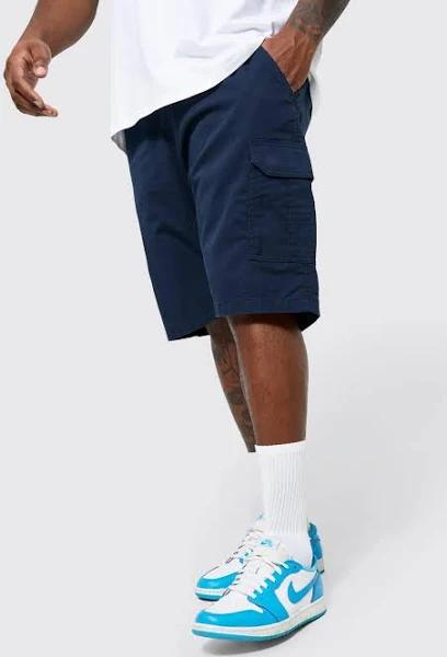 Mens Navy Plus Elastic Waist Cargo Short
