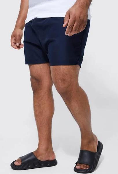 Mens Navy Plus Mid Length Plain Swim Shorts