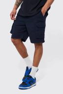 Mens Navy Relaxed Elastic Waist Cargo Short