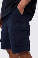Mens Navy Relaxed Elastic Waist Cargo Short