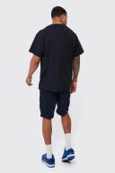 Mens Navy Relaxed Elastic Waist Cargo Short