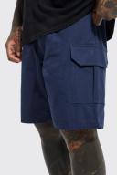 Mens Navy Relaxed Elastic Waist Ripstop Cargo Short