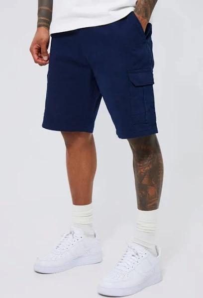 Mens Navy Relaxed Fixed Waist Cargo Short
