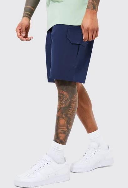 Mens Navy Relaxed Fixed Waist Ripstop Cargo Short