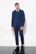 Mens Navy Skinny Cropped Suit Trousers