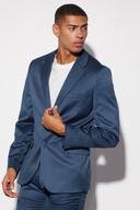 Mens Navy Skinny Satin Suit Jacket