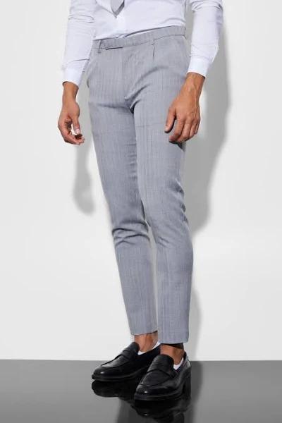 Mens Navy Skinny Textured Suit Trousers