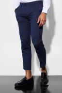 Mens Navy Slim Crop Windowpane Suit Trousers