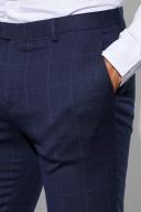 Mens Navy Slim Crop Windowpane Suit Trousers