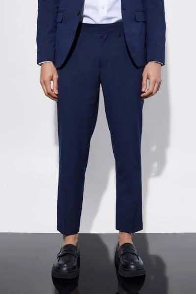 Mens Navy Slim Cropped Suit Trousers