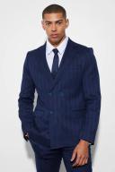 Mens Navy Slim Double Breasted Stripe Suit Jacket