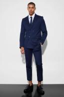 Mens Navy Slim Double Breasted Stripe Suit Jacket