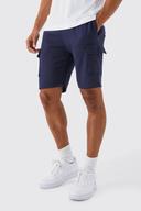 Mens Navy Slim Mid Cargo Jersey Short