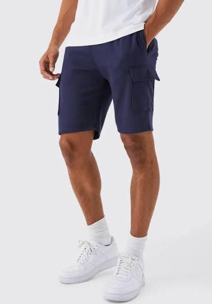 Mens Navy Slim Mid Cargo Jersey Short