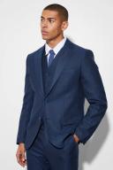 Mens Navy Slim Single Breasted Herringbone Suit Jacket