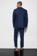 Mens Navy Slim Single Breasted Herringbone Suit Jacket