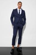 Mens Navy Slim Single Breasted Windowpane Suit Jacket