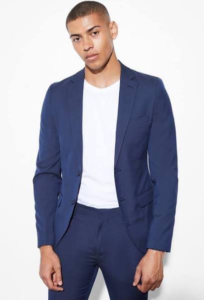 Mens Navy Super Skinny Single Breasted Suit Jacket