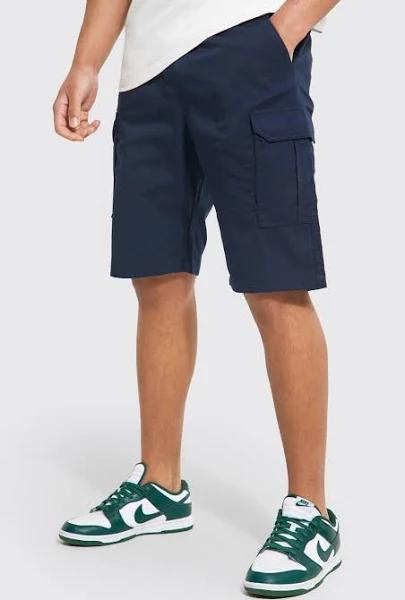Mens Navy Tall Elastic Waist Cargo Shorts