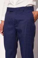 Mens Navy Tall Skinny Houndstooth Crop Suit Trouser