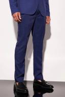 Mens Navy Tall Skinny Houndstooth Crop Suit Trouser
