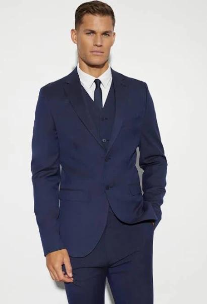 Mens Navy Tall Skinny Single Breasted Suit Jacket