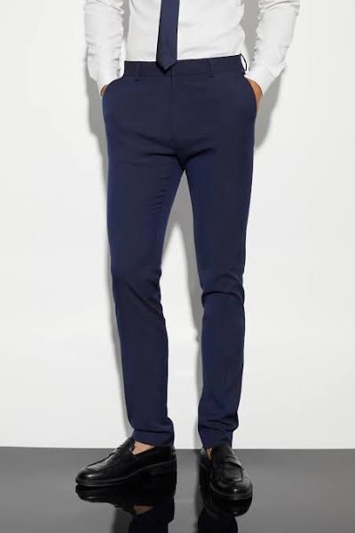 Mens Navy Tall Skinny Suit Trousers