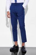 Mens Navy Tapered Check Suit Trousers