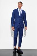 Mens Navy Tapered Check Suit Trousers