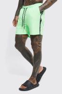 Mens Neon-Green Mid Length Man Tape Swim Shorts