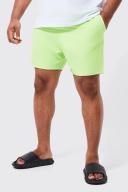 Mens Neon-Green Plus Mid Length Plain Swim Shorts