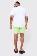 Mens Neon-Green Plus Mid Length Plain Swim Shorts