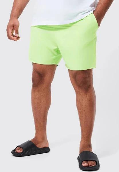 Mens Neon-Green Plus Mid Length Plain Swim Shorts