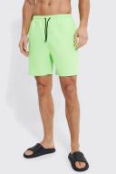 Mens Neon-Green Tall Mid Length Plain Swim Shorts