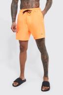 Mens Neon-Orange Man Signature Mid Length Swim Shorts