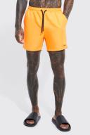 Mens Neon-Orange Man Signature Mid Length Swim Shorts